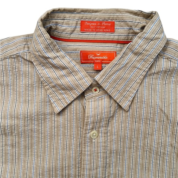 Faconnable Stripped Brown Botton Down Long Sleeve Casual Men's Shirt Size L - Picture 6 of 7